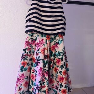 Eliza J Striped and Floral Skirt Set